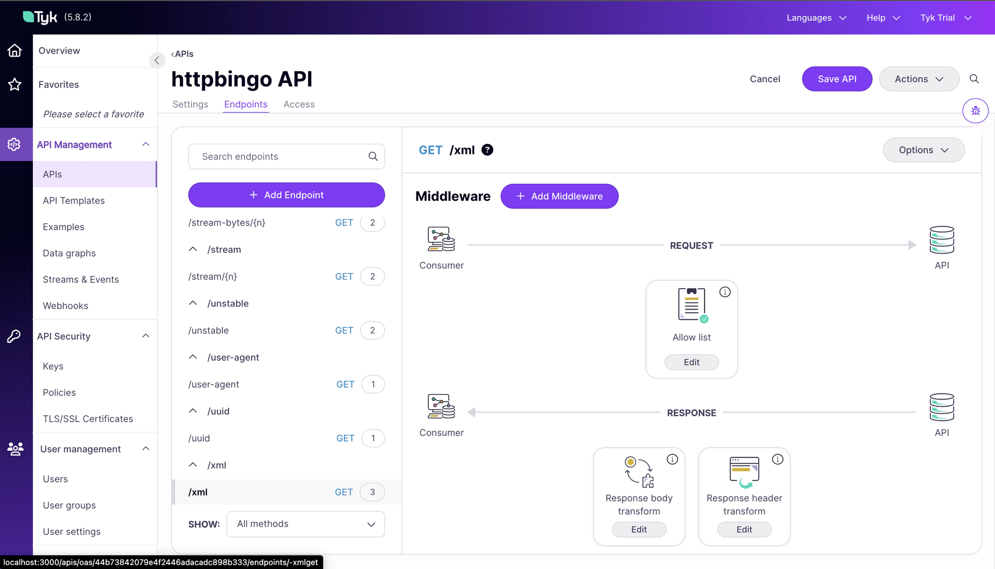 XML endpoint in Tyk OAS API